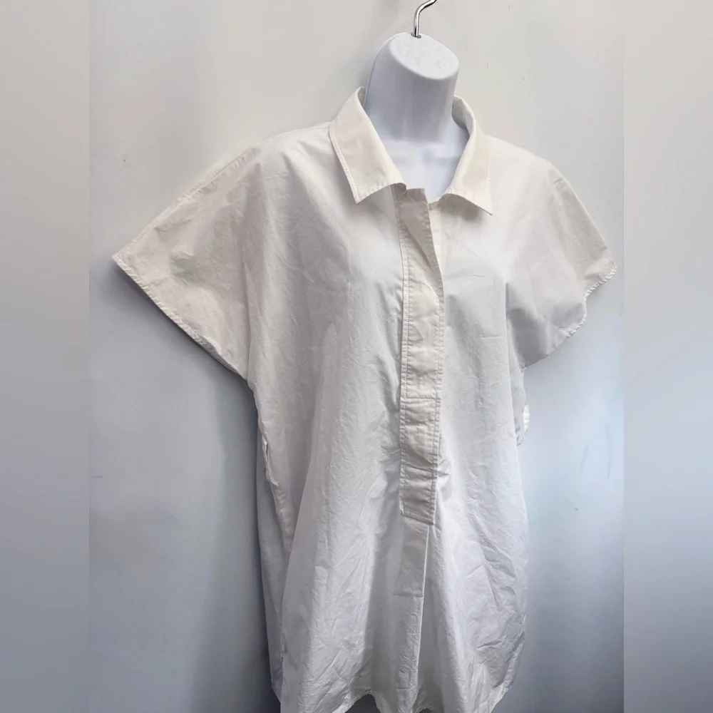 COS A-Line Mini Shirt Dress Women M White Minimalist 1/4 Button Up Cotton Summer - Picture 5 of 14